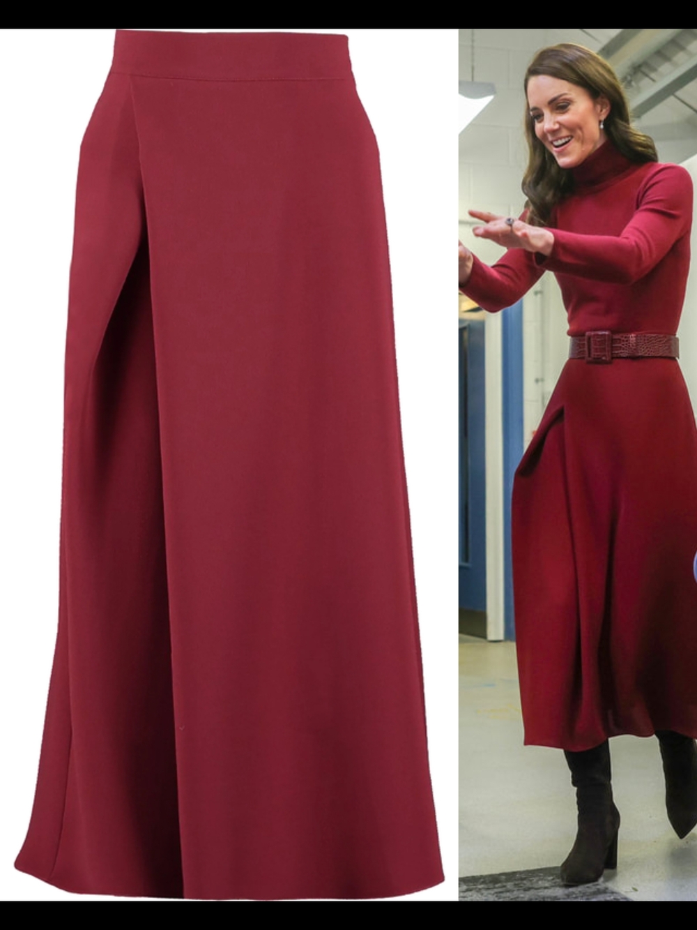 Edeline Lee Plait Burgundy Midi Skirt ASO Kate Middleton Princess Of Wales